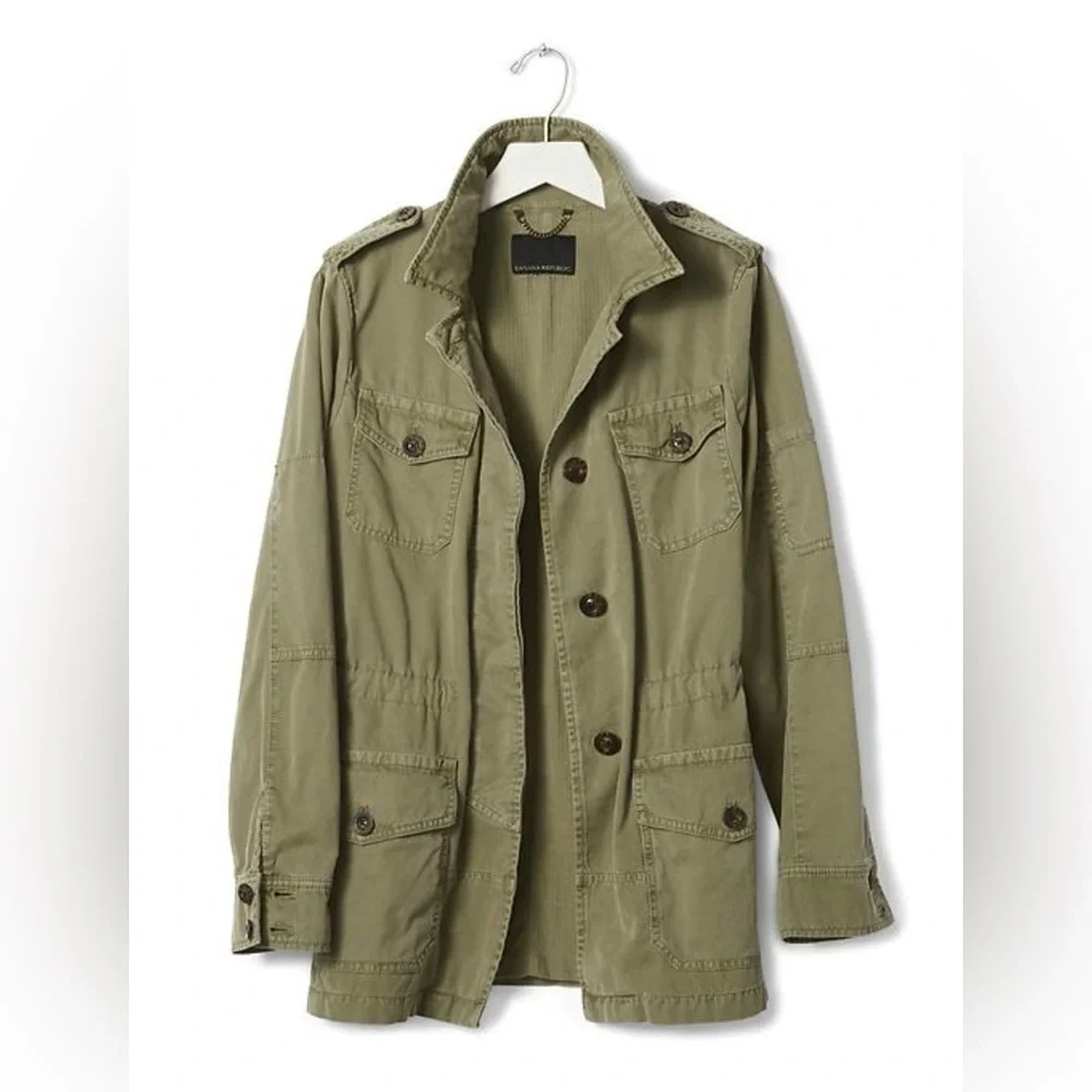 Banana Republic Khaki Green Utility Jacket; XS, Like New - Picture 2 of 9